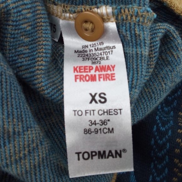 Topman 100% Cotton Argyle Blue Brown Pocket Sweater XS Extra Button Men's - Picture 8 of 10